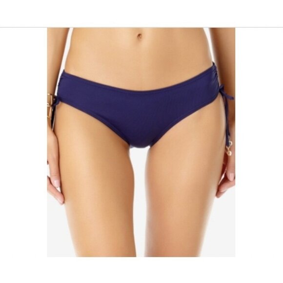 Anne Cole $44 Ruched-Side Navy Blue Bikini Swim Bottoms Size L - Picture 1 of 8
